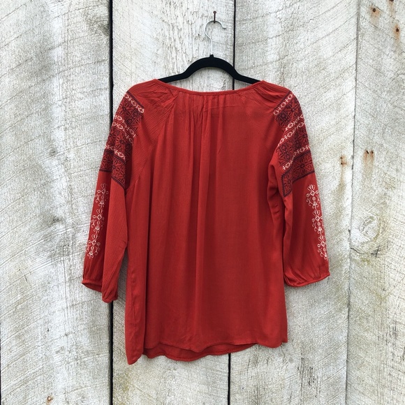 Solitaire | orange embroidered boho flowy top - Picture 2 of 6
